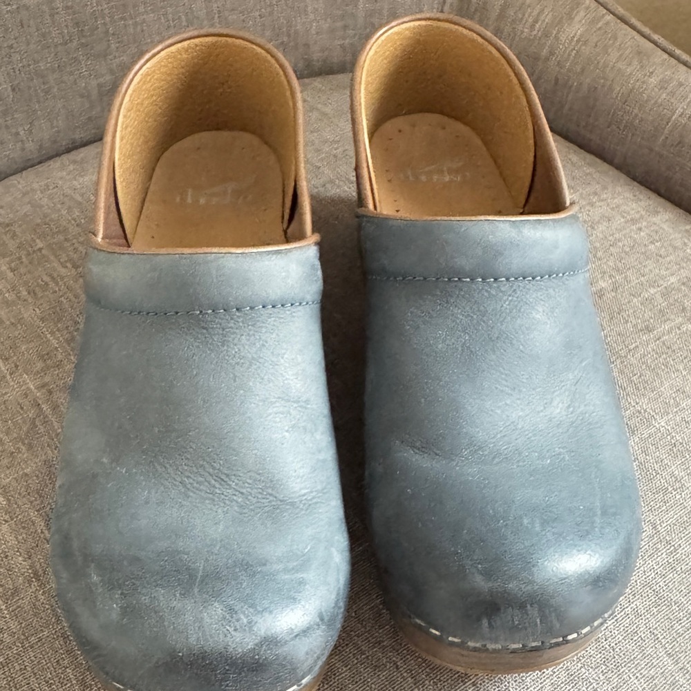 Dansko Slate Blue Leather Clogs